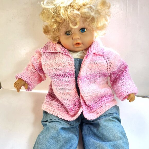 Hand Knit Baby Girl Toddler Clothes Lot Dress Cardigan Blanket Toy Fits 25" Doll - Picture 16 of 16